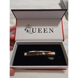 Queen Doctors Folding Knife Stainless Steel Blade Brown Sawcut Bone Handle QN016